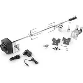 Fieldmann FZG 9031 Rôtissoire pour BBQ - Moteur 230 V, aiguille inox 80 cm avec 2 fourches 4 dents et 3 supports chromés - Pour grandes pièces de viande