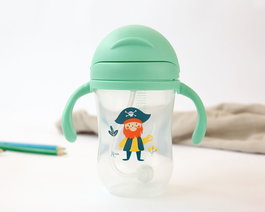 KioKids Taza Aprendizaje Step 3, Tasse d'Apprentissage Bébé avec Paille Anticolique, Asas Démontables, Vert, 300 mL, pour +6 Mois