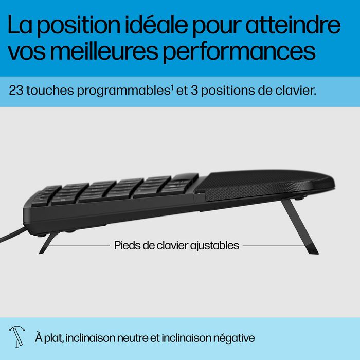 HP 485 Comfort Clavier Filaire USB avec Touches Programmables, Repose-Poignet et Trois Angles Réglables pour PC