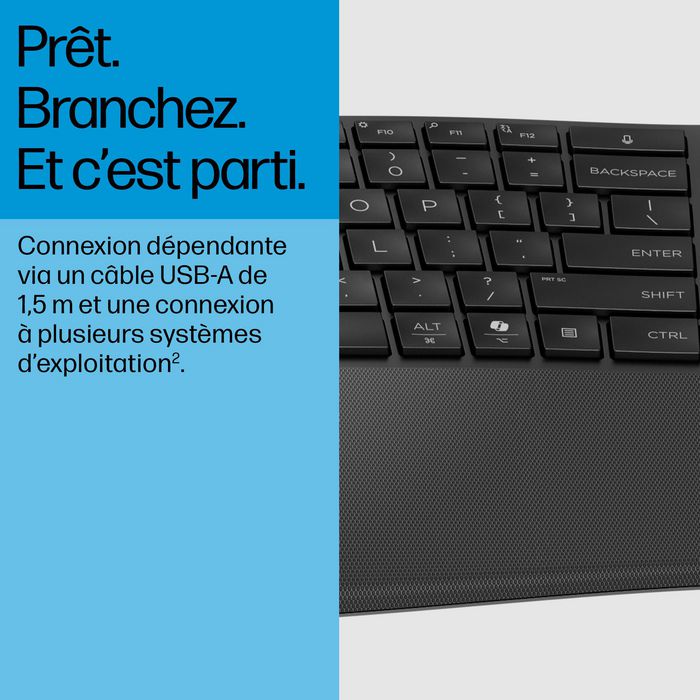 HP 485 Comfort Clavier Filaire USB avec Touches Programmables, Repose-Poignet et Trois Angles Réglables pour PC