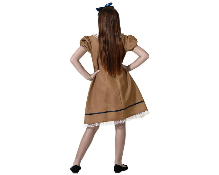 Déguisement Halloween Fille 5-6 Ans, Robe Marron Évocation Poupée Vintage avec Lace et Nœud Bleu - Costume pour Fille, Idée Poupée Maudite ou Épouvante