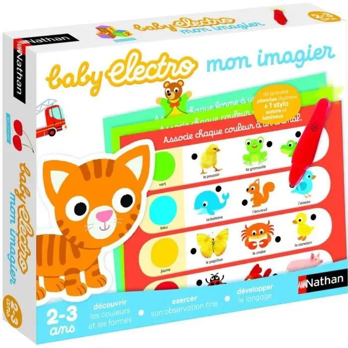 Nathan Nathan Baby Electro - Jeu éducatif électronique pour enfant de 2 ans, stylo sonore et lumineux, apprentissage premiers mots, couleur blanc et multicolore