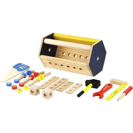 Jeujura - Caisse à outils en bois transportable pour enfant dès 3 ans, 15 x 26 x 17 cm avec accessoires en bois, éveil et créativité