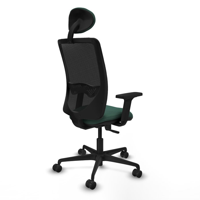 Chaise Zulema Synchro 3 positions tissu Vert foncé Maille Noir Base en nylon noir Accoudoir 2D Appui-tête Roulettes 65mm nylon