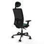 Chaise Zulema Synchro 3 positions tissu Vert foncé Maille Noir Base en nylon noir Accoudoir 2D Appui-tête Roulettes 65mm nylon