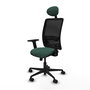 Chaise Zulema Synchro 3 positions tissu Vert foncé Maille Noir Base en nylon noir Accoudoir 2D Appui-tête Roulettes 65mm nylon
