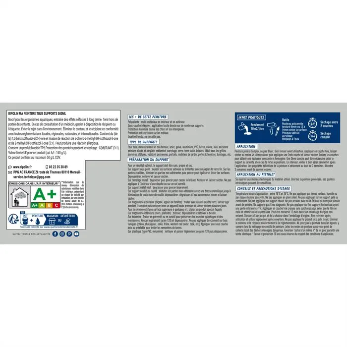 Ripolin Peinture Multi-Supports Gris Clair RAL 7035 Mat 2L - Application Directe Bois Fer Alu PVC Béton