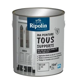 Ripolin Peinture Multi-Supports Gris Clair RAL 7035 Mat 2L - Application Directe Bois Fer Alu PVC Béton