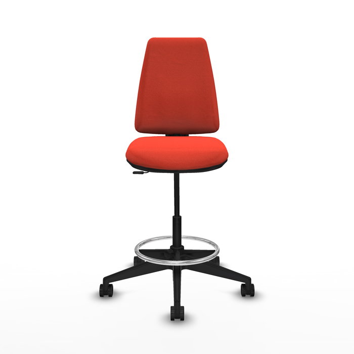 Tabouret Taburete Elche Contact permament de base Tissu Orange foncé Base pyramidale noire Sans accoudoirs Sans appui-tête Roulettes 65mm nylon