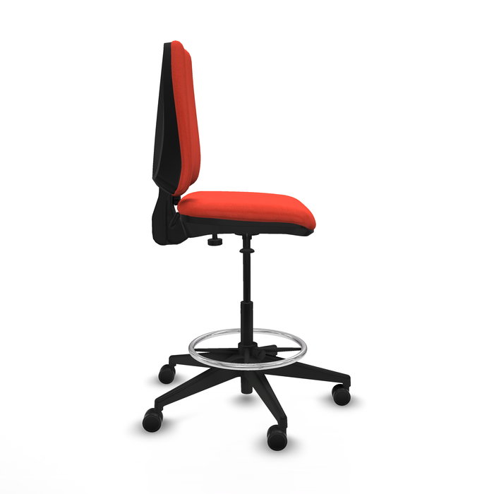 Tabouret Taburete Elche Contact permament de base Tissu Orange foncé Base pyramidale noire Sans accoudoirs Sans appui-tête Roulettes 65mm nylon