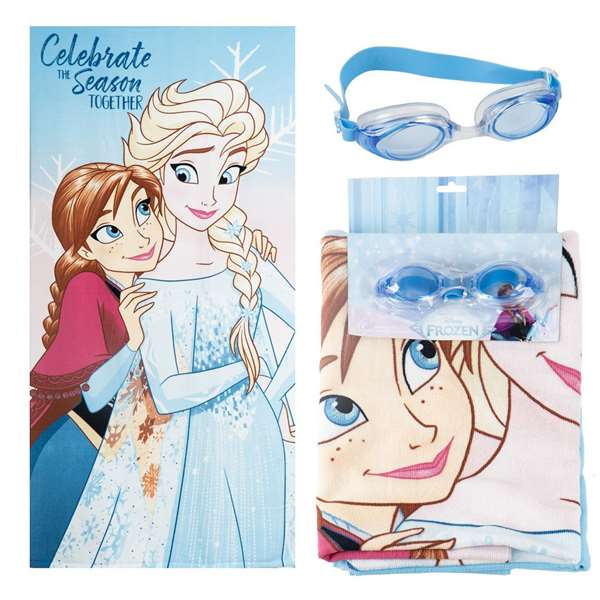 Cerdá Set serviette et lunettes de natation Frozen, motif Frozen, dimensions 24.0 x 34.0 x 6.0 cm, bleu, à partir de 3 ans