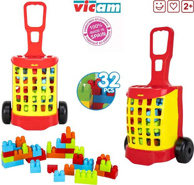 Vicam Chariot Trolley Grande avec 32 blocs 60x31x20 cm dès 2 ans Vicam Chariot Trolley Grande avec 32 blocs 60x31x20 cm dès 2 ans