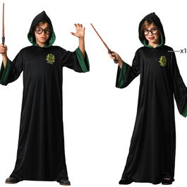 Déguisement Tunique Noire Avec Capuche Élève de Magie Vert Pour Enfant Garçon 5-6 Ans - Halloween, Carnaval, Fête Thématique