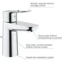 GROHE Mitigeur de lavabo monocommande Bauloop S (Réf. 23335000) - Chrome, bec fixe, cartouche céramique 28 mm, système d'économie d'eau