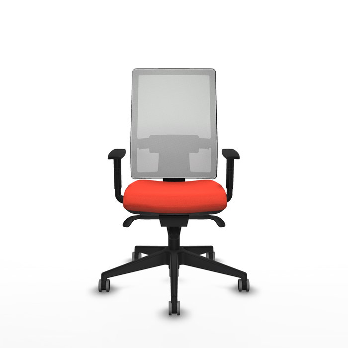 Chaise Horna Synchro 5 positions tissu Orange foncé Maille Blanc Base pyramidale noire Accoudoir 1D Sans appui-tête Roulettes 65mm pour moquette