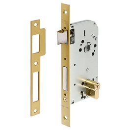 TESA Serrure à encastrer pour porte en bois modèle 130/58C/Ae Ent-50Mm - Distance 70mm, recto, finition laiton
