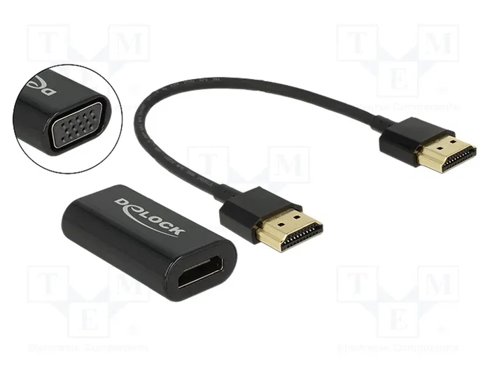 DELOCK Adaptateur High Speed HDMI vers VGA 0,15m noir DELOCK Adaptateur High Speed HDMI vers VGA 0,15m noir