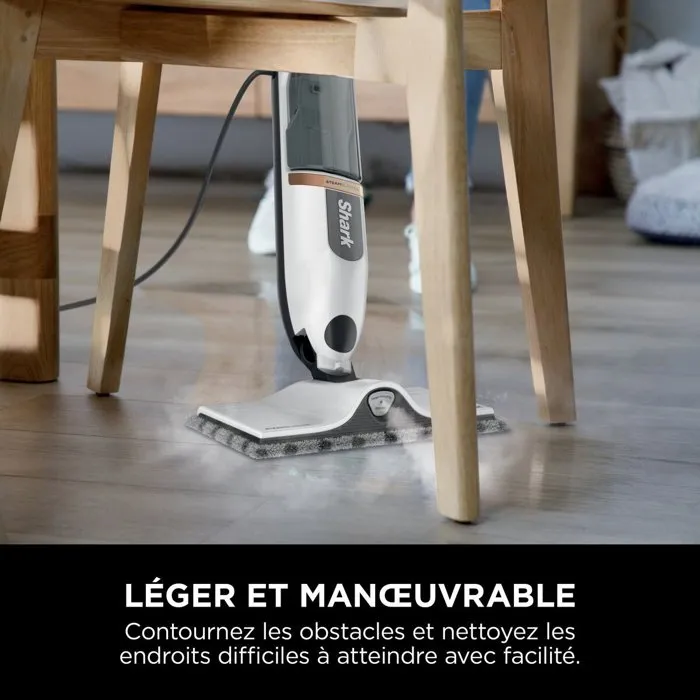 Shark S2001EU Balai vapeur SteamSpot Steam Blaster 3 modes Réservoir 500 ml Blanc/Cuivre
