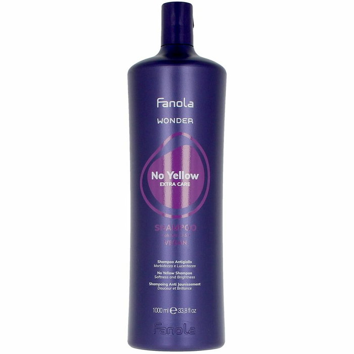 Fanola Shampoing No Yellow Extra Care Wonder Neutralisant Tons Jaunes pour Cheveux Blonds et Gris - Formule Vegan - Flacon 1000 mL Fanola Shampoing No Yellow Extra Care Wonder Neutralisant Tons Jaunes pour Cheveux Blonds et Gris - Formule Vegan - Flacon 1000 mL