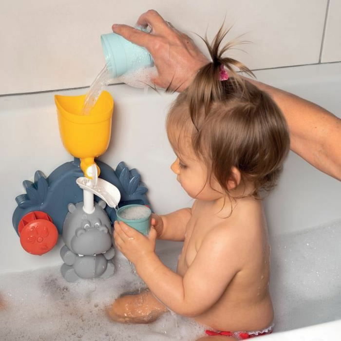Smoby Little Smoby Hippo - Jouet de bain avec toboggan et roues, bleu et vert