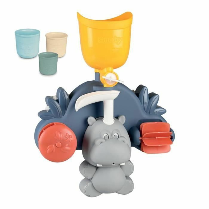 Smoby Little Smoby Hippo - Jouet de bain avec toboggan et roues, bleu et vert