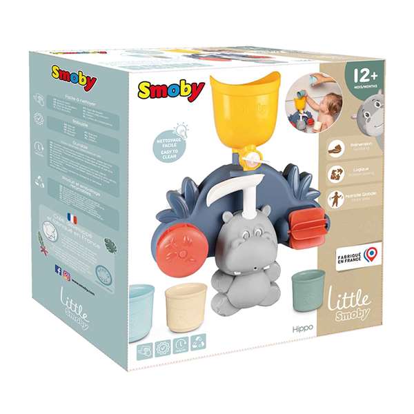 Smoby Little Smoby Hippo - Jouet de bain avec toboggan et roues, bleu et vert