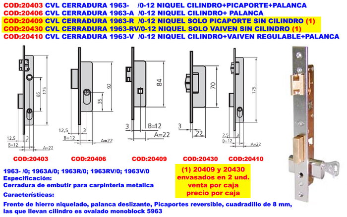 CVL Serrure 1963r/0 pour menuiserie métallique CVL Serrure 1963r/0 pour menuiserie métallique