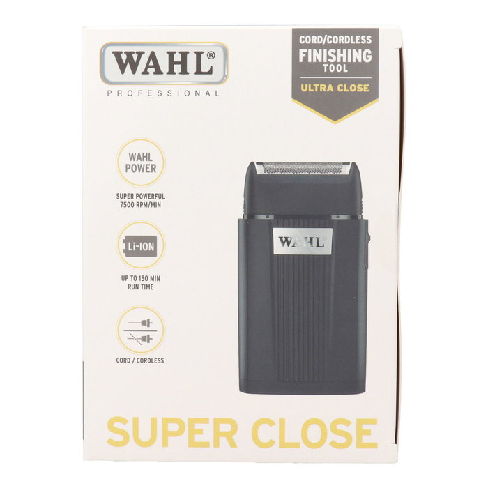 Wahl Super Close Machine tondeuse à barbe rechargeable avec batterie et fonction filaire - Coupe rasée à 0.05mm - Autonomie 150min - Inclus lames supplémentaires et sac de voyage Wahl Super Close Machine tondeuse à barbe rechargeable avec batterie et fonction filaire - Coupe rasée à 0.05mm - Autonomie 150min - Inclus lames supplémentaires et sac de voyage