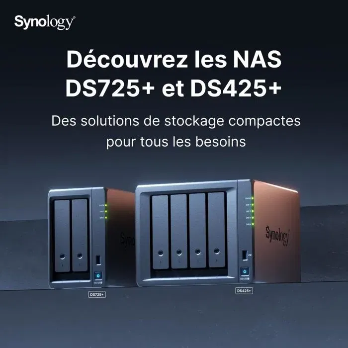 Synology DS725+ - Serveur NAS 2 baies pour PME - 4 Go RAM - Stockage et sauvegarde - Connectivité réseau 2.5 Gbit/s