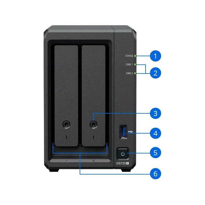 Synology DS725+ - Serveur NAS 2 baies pour PME - 4 Go RAM - Stockage et sauvegarde - Connectivité réseau 2.5 Gbit/s