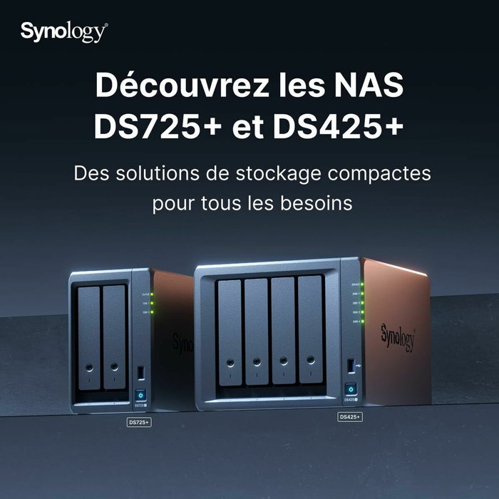 Synology DS725+ Serveur NAS 2 baies, 4 Go RAM, Noir
