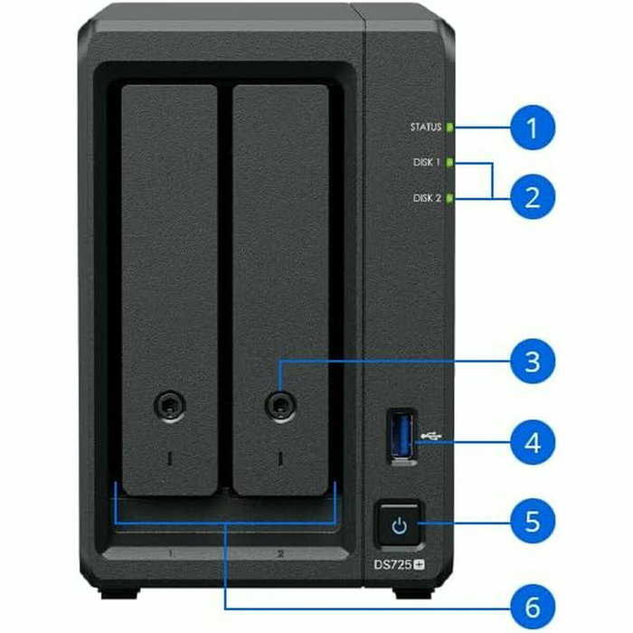 Synology DS725+ Serveur NAS 2 baies, 4 Go RAM, Noir