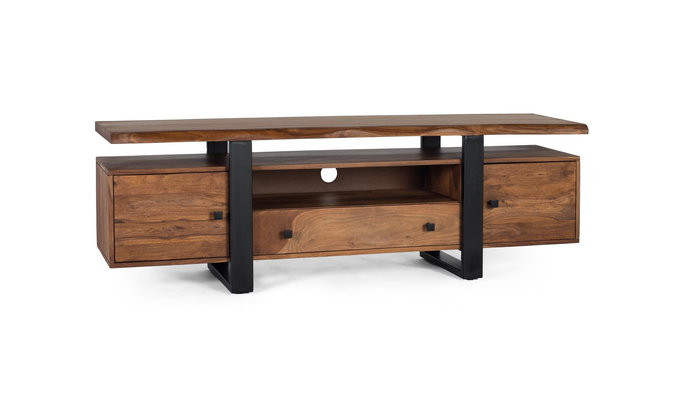 GINER Y COLOMER Meuble TV en palissandre avec pieds en métal - Buffet télévision design 170x45x55 cm en bois de palissandre couleur noyer