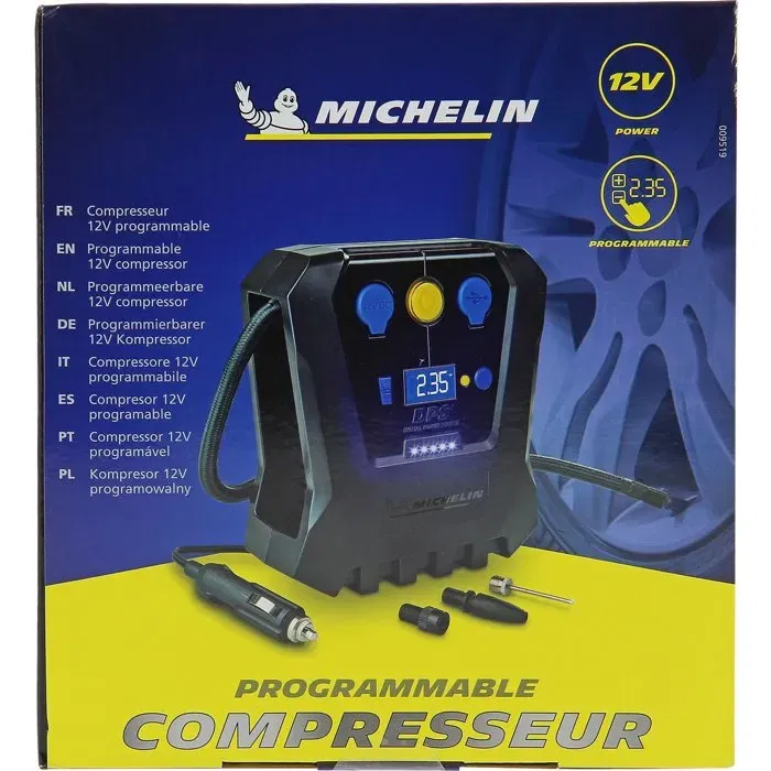 Michelin - Compresseur digital programmable 12V 7 bars avec USB, manomètre digital et LED, pour voiture, moto, vélo, ballons et matelas pneumatiques