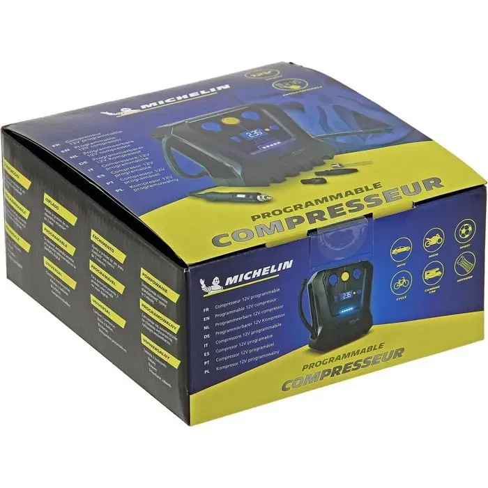 Michelin - Compresseur digital programmable 12V 7 bars avec USB, manomètre digital et LED, pour voiture, moto, vélo, ballons et matelas pneumatiques