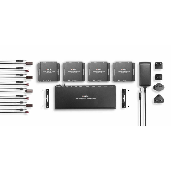Lindy Kit Extender Splitter 4 Ports HDMI 4K30 & IR avec Loop Out Noir