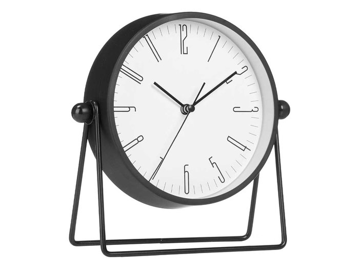 Giftdecor Réveil de Table avec Support Métal 19x18x6 cm Noir Plastique et Verre Pile AA (Set de 12)