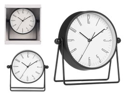 Giftdecor Réveil de Table avec Support Métal 19x18x6 cm Noir Plastique et Verre Pile AA (Set de 12)