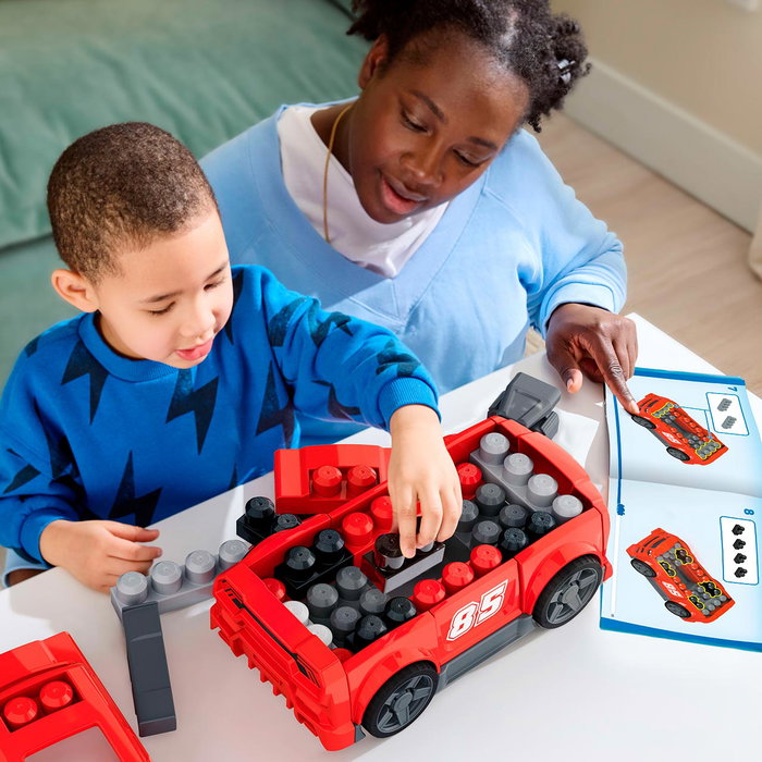 MEGA BLOKS Voiture de Course JKG35 Build & Go 3 en 1 avec 26 Blocs, Jouet de Construction pour Enfants de 2 Ans et Plus - Langue : Espagnol