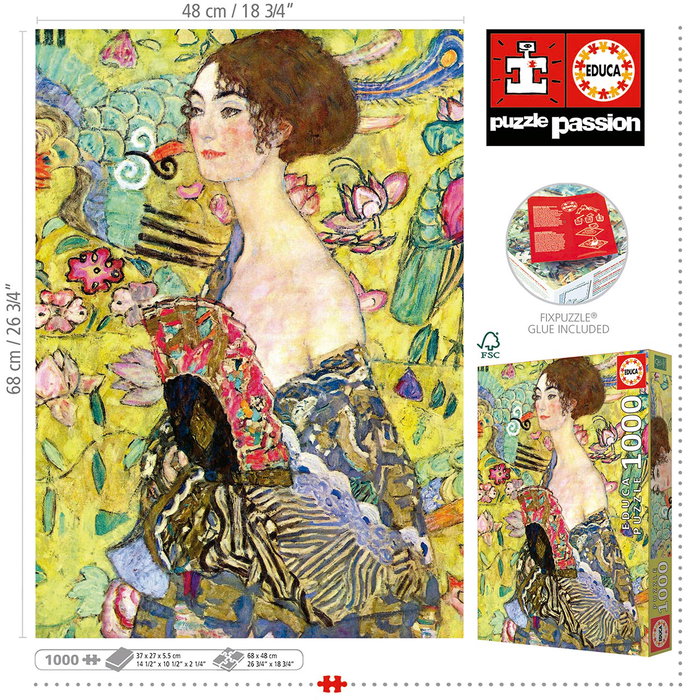 Educa Puzzle 1000 Pièces Dame à l'Éventail Gustav Klimt Ref. 19932 pour Adultes - En Espagnol