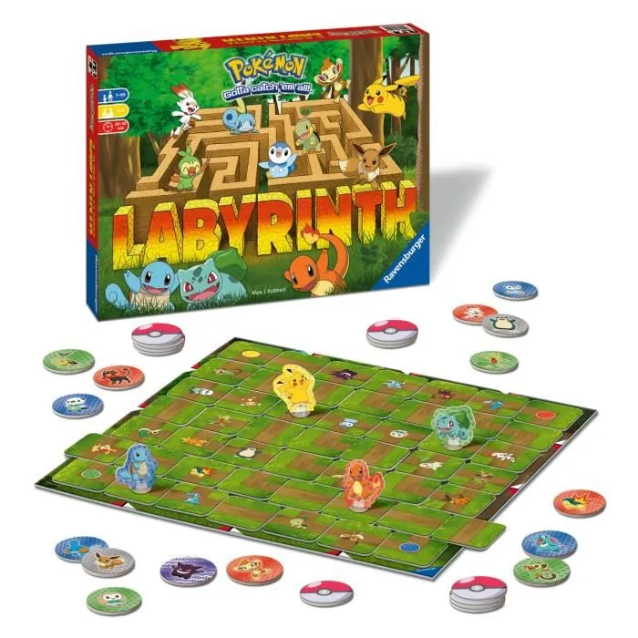 Ravensburger - Jeu de société Labyrinthe Pokémon, chasse aux Pokémon avec Pikachu, jeu de plateau familial pour 2 à 4 joueurs à partir de 7 ans