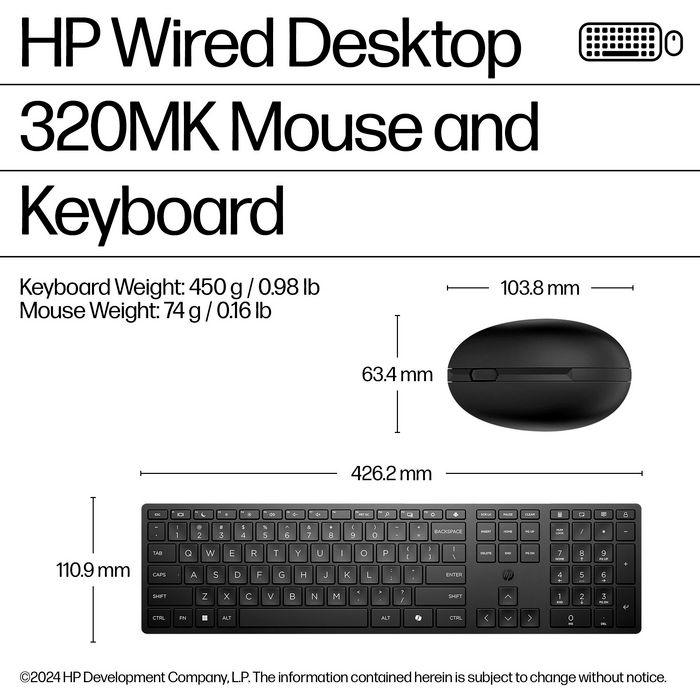 HP Wired Desktop 320MK Ensemble Clavier et Souris USB Noir HP Wired Desktop 320MK Ensemble Clavier et Souris USB Noir