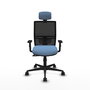 Chaise Yunquera Synchro 4 positions tissu Bleu ciel Maille Noir Base en nylon noir Accoudoir 1D Appui-tête 1D Roulettes 65mm nylon