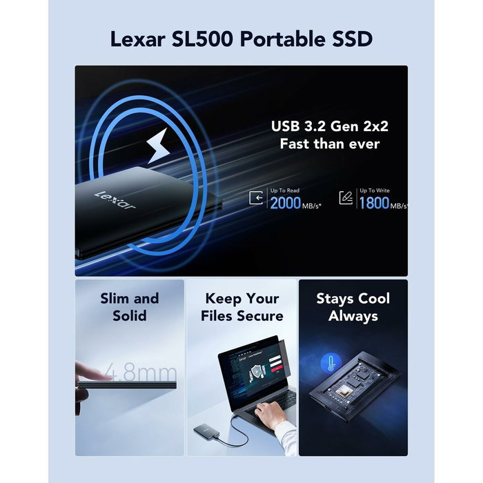 Disque Dur Externe Lexar LSL500X001T-RNBNG 1 TB SSD 2,5" Disque Dur Externe Lexar LSL500X001T-RNBNG 1 TB SSD 2,5"