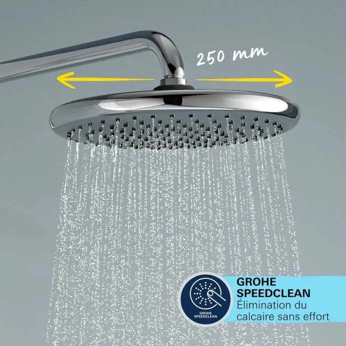 GROHE Colonne de douche avec inverseur manuel Vitalio Start System 250 26680001, Douchette 11cm et Tête de douche 25cm 2 jets, Flexible 1.25m, Chromé, Économie d'eau