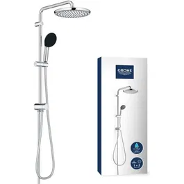 GROHE Colonne de douche avec inverseur manuel Vitalio Start System 250 26680001, Douchette 11cm et Tête de douche 25cm 2 jets, Flexible 1.25m, Chromé, Économie d'eau
