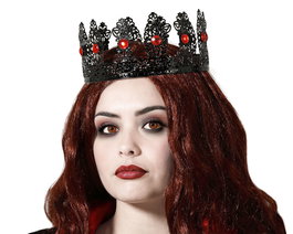 Tiare Reine de Coeurs - Tiare Noire Décorée avec des Détails Rouges pour Déguisement Halloween, Fête et Soirée à Thème