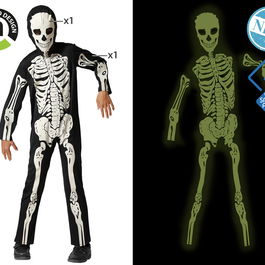 Déguisement Enfant Squelette Fluorescent avec Masque - Effet Luminescent dans le Noir - Taille 7-9 Ans - Thème Halloween - Polyester Noir