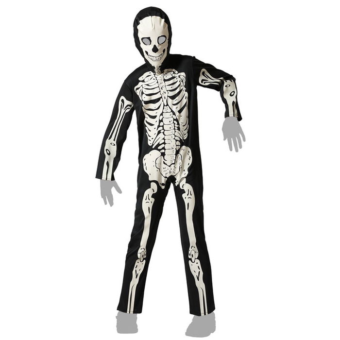 Déguisement Enfant Squelette Fluorescent avec Masque - Effet Luminescent dans le Noir - Taille 7-9 Ans - Thème Halloween - Polyester Noir