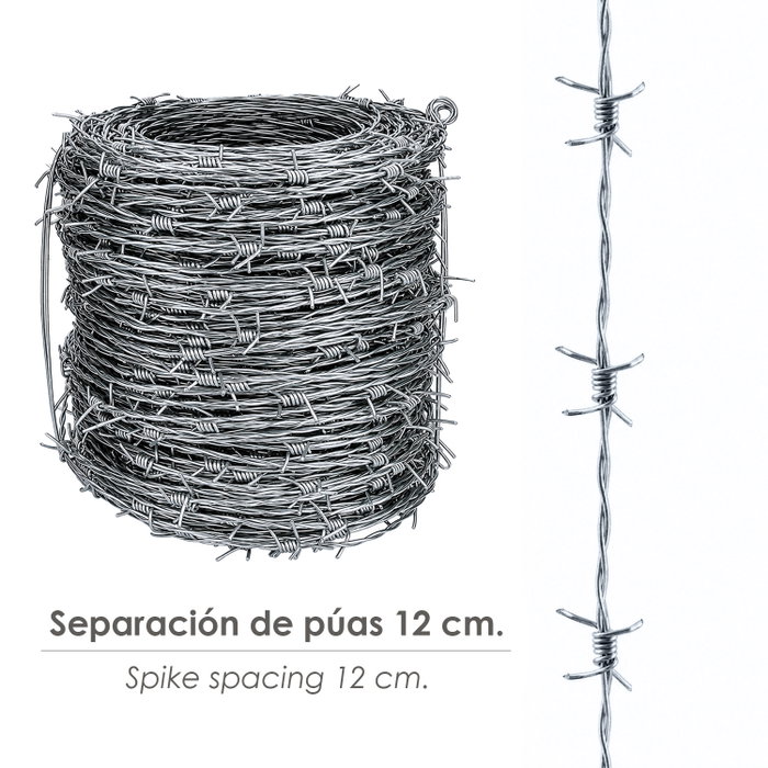 WOLFPACK LINEA PROFESIONAL Fil de fer barbelé galvanisé Papillon 100 mètres 4/15 WOLFPACK LINEA PROFESIONAL Fil de fer barbelé galvanisé Papillon 100 mètres 4/15